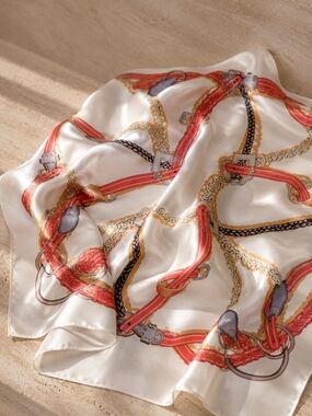 M.O.S.I. 100% Silk Equestrian Chain Print Scarf 35” Square